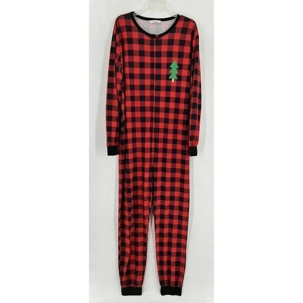 PAT PAT Pajama One Piece Bear Cheeks Red Black Gingham Plaid Merry Christmas XXL